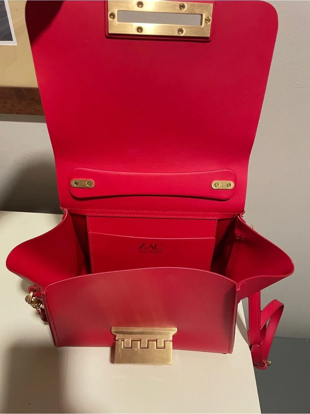 ZAC Zac Posen Eartha Top Handle Leather Crossbody Handbag in Bright Red